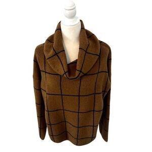 Fab'rik Gold/Brown and Black Grid Print Cowl Neck Sweater Large NWOT